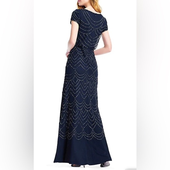 Adrianna Papell Beaded Floor-length Dress in Navy - Picture 2 of 8